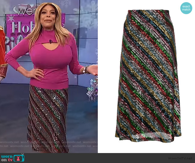 Sequinned Midi Skirt by Milly worn by Wendy Williams on The Wendy Williams Show