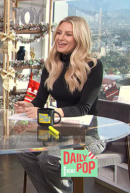 Morgan's black sweater and houndstooth pants on E! News Daily Pop