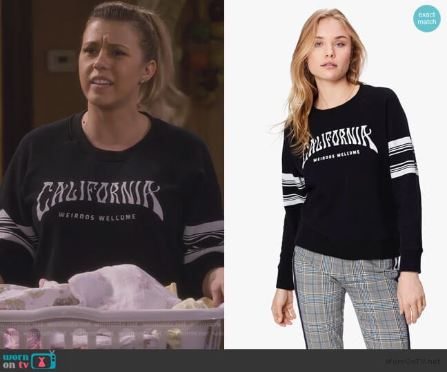 The Square Weirdos Welcome Sweater by Mother worn by Stephanie Tanner (Jodie Sweetin) on Fuller House