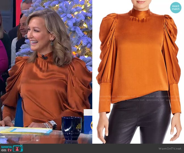 Missy Balloon Sleeve Silk Blouse by Notes du Nord worn by Lara Spencer on Good Morning America