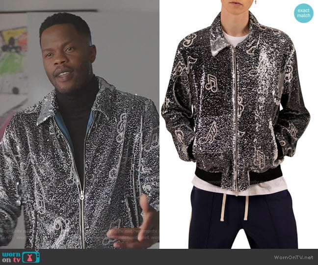 Sequined Music Note Jacket by Ovadia & Sons worn by Jeff Colby (Sam Adegoke) on Dynasty