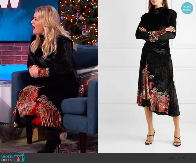 Velvet-jacquard midi dress by Paco Rabanne worn by Kelly Clarkson on The Kelly Clarkson Show