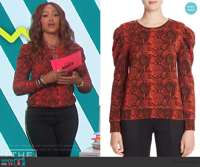 Puff-Shoulder Snake Print Sweatshirt by Pam & Gela worn by Eve on The Talk