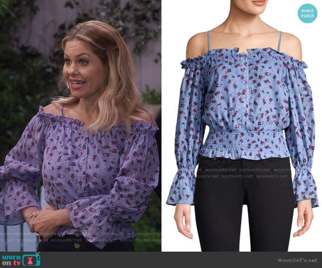 Tori Cold Shoulder Smocked Waist Floral Blouse by Parker worn by DJ Tanner-Fuller (Candace Cameron Bure) on Fuller House