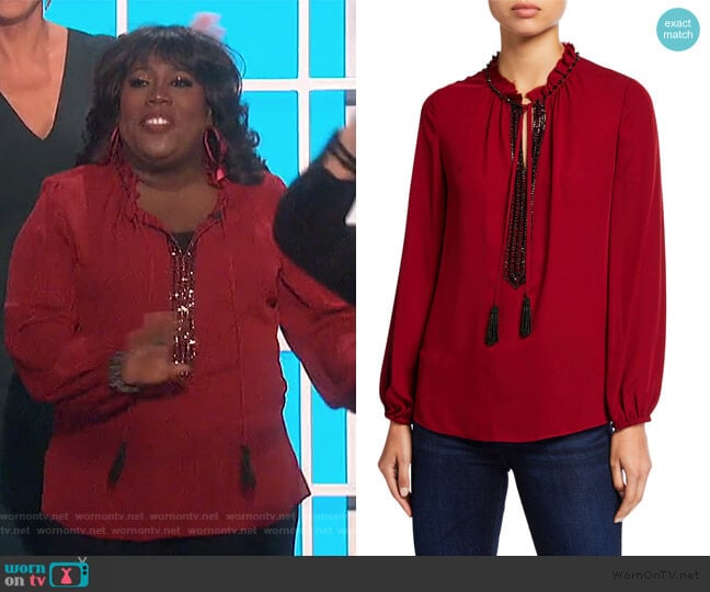 Paula Embellished Silk Blouse by Kobi Halperin worn by Sheryl Underwood on The Talk