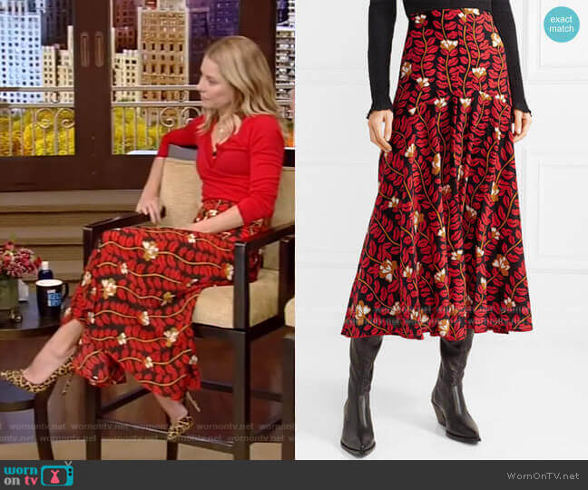 Printed Midi Skirt by Sonia Rykiel worn by Kelly Ripa on Live with Kelly and Mark