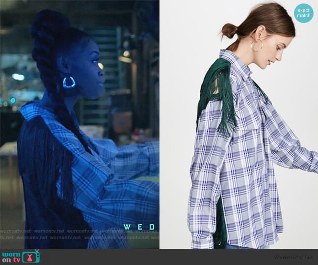 Plaid Button Down Shirt with Fringe Back by PushBUTTON worn by Anissa Pierce (Nafessa Williams) on Black Lightning