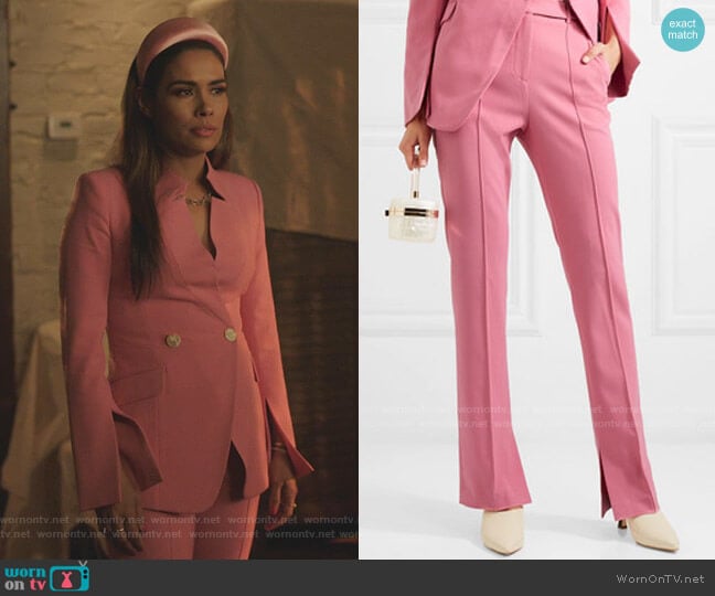 Sienna Crepe Straight-Leg Pants by Rebecca Vallance worn by Cristal Jennings (Daniella Alonso) on Dynasty