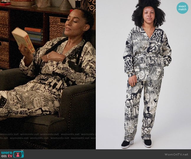 Rachel Comey Glitch Jumpsuit in Black Chatter Viscose Lino worn by Rainbow Johnson (Tracee Ellis Ross) on Black-ish