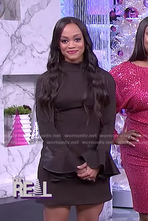 Rachel Lindsay’s black bell sleeve mini dress on The Real