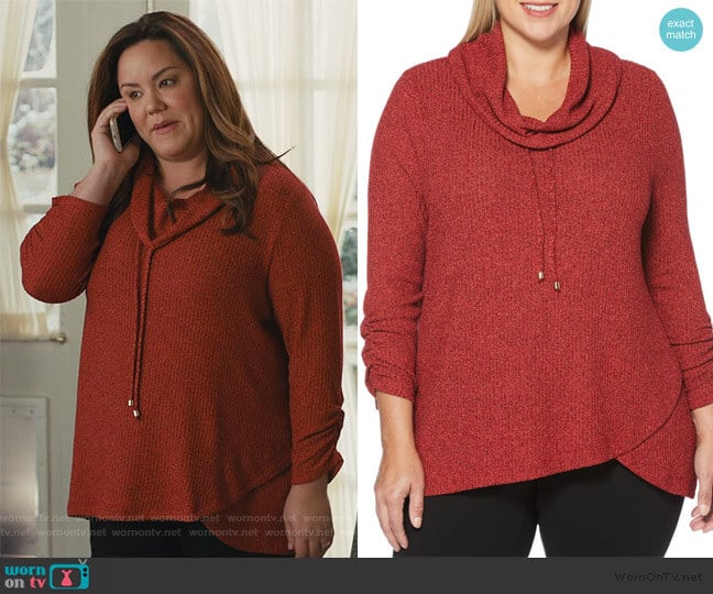 Plus Marled Cowlneck Sweater by Rafaella worn by Katie Otto (Katy Mixon) on American Housewife