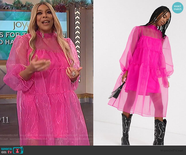 Inspired Organza Midi Smock Dress by Reclaimed Vintage worn by Wendy Williams on The Wendy Williams Show