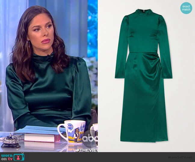 Carmelina gathered silk-satin midi dress by Reformation worn by Abby Huntsman on The View