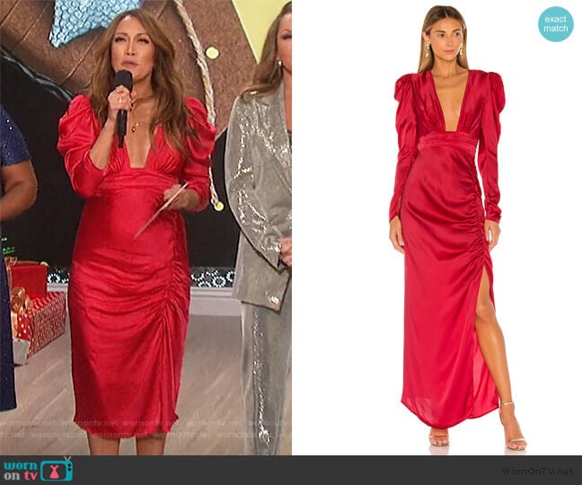 x REVOLVE Poppy Deep V Gown by Rococo Sand worn by Carrie Inaba on The Talk