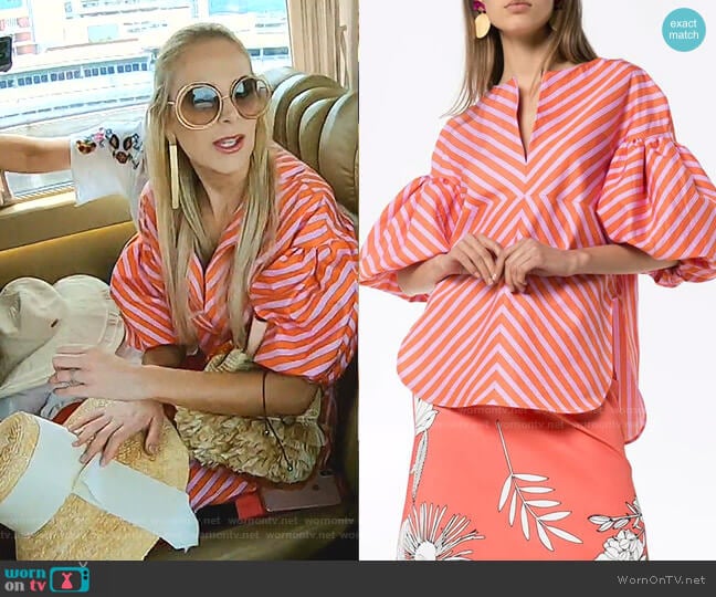 Anni Puff-Sleeve Striped Blouse by Silvia Tcherassi worn by Kameron Westcott on The Real Housewives of Dallas