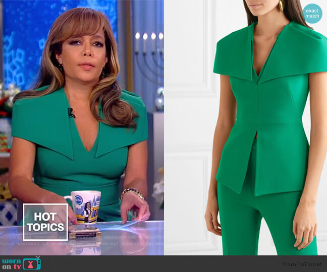 Felicitas stretch-crepe peplum top by Safiyaa worn by Abby Huntsman on The View