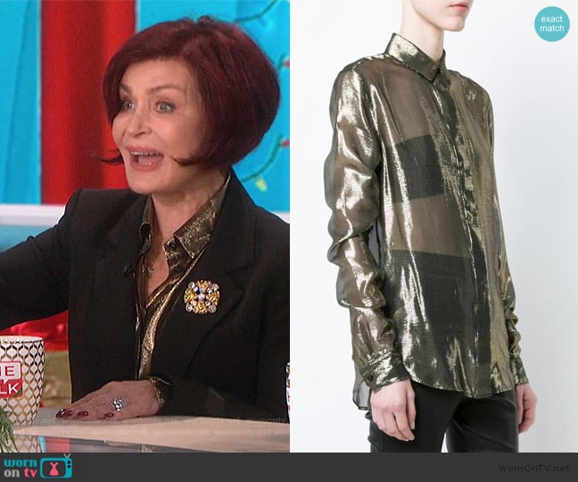 Sheer Metallic Blouse by Saint Laurent worn by Sharon Osbourne on The Talk