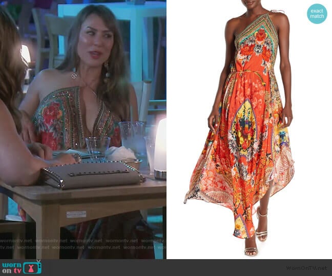 Patterned 3-Way Convertible Maxi Dress by Shahida Parides worn by Kelly Dodd on The Real Housewives of Orange County