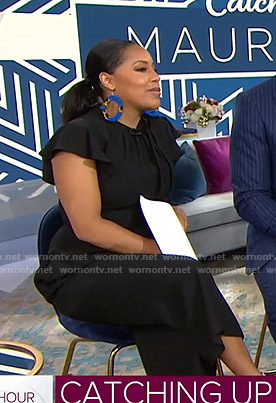 Sheinelle’s black ruffled tie neck jumpsuit on Today