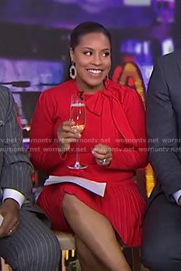 Sheinelle’s red tie neck pleated dress on Today