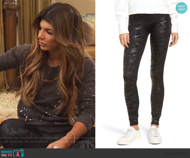 Camo Faux Leather Leggings by Spanx worn by Teresa Giudice on The Real Housewives of New Jersey