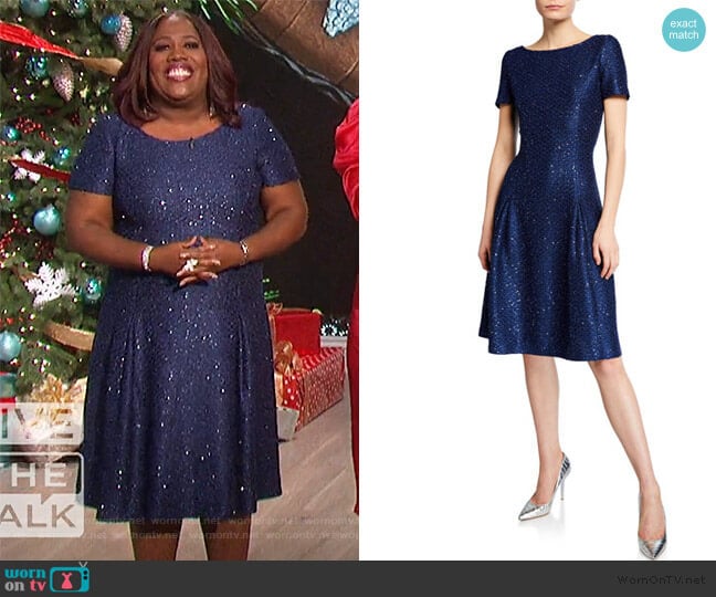 Sparkle Sequin Bateau-Neck Pleated Cocktail Dress by St. John Collection worn by Sheryl Underwood on The Talk