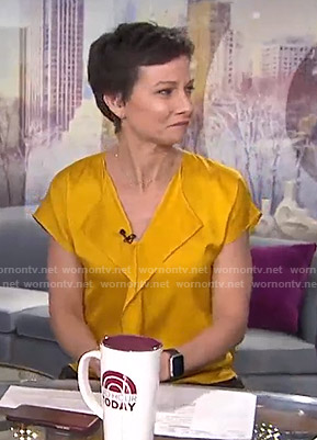 Stephanie’s yellow v-neck satin top on Today