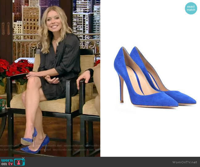 Suede Pumps by by Gianvito Rossi worn by Kelly Ripa on Live with Kelly and Mark