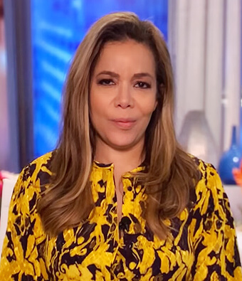 Sunny’s yellow floral jacquard blouse on The View