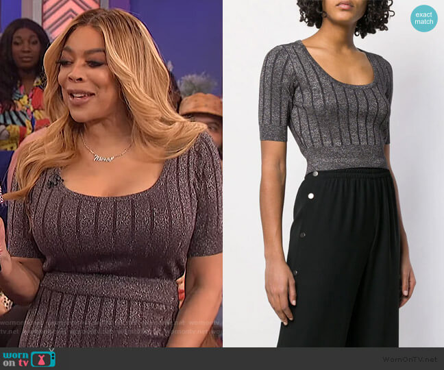 Cropped Ribbed Knit Top by T by Alexander Wang worn by Wendy Williams on The Wendy Williams Show