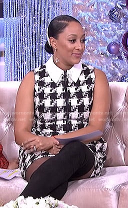 Tamera’s houndstooth print sleeveless dress on The Real