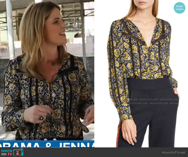 Tarry Crochet Trim Blouse by Veronica Beard worn by Jenna Bush Hager on Today