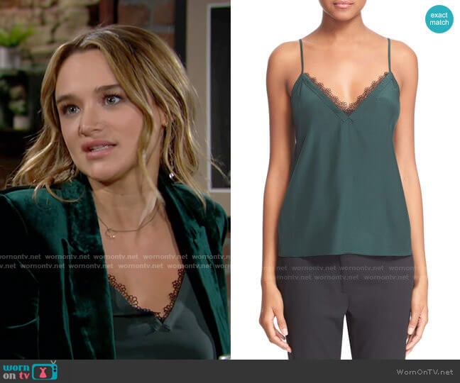 The Kooples Lace Trim Crepe de Chine Camisole worn by Summer Newman (Hunter King) on The Young and the Restless