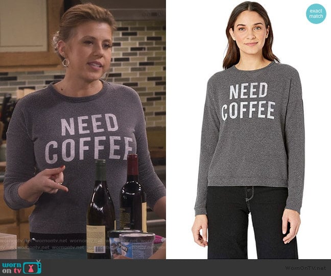 Need Coffee Hacci Supersoft Pullover by The Original Retro Brand worn by Stephanie Tanner (Jodie Sweetin) on Fuller House