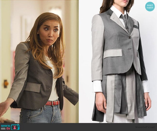 Madison’s gray colorblock blazer on Dollface