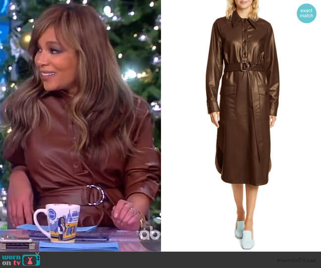 Belted faux leather midi dress by Tibi worn by Sunny Hostin on The View