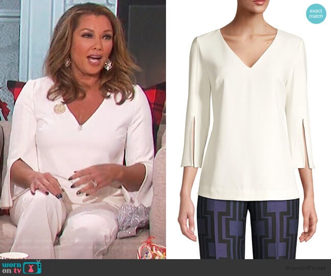 Eastern Lux Frey 2 Slit-Sleeve Top by Trina Turk worn by Vanessa Williams on The Talk