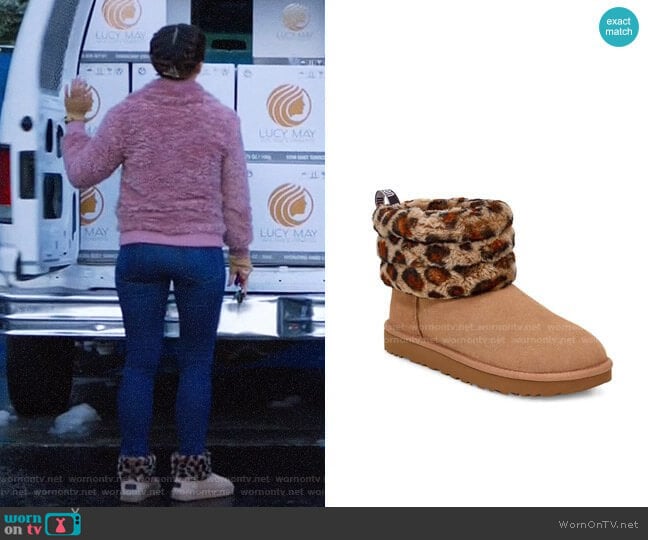 Ugg Mini Fluff Quilted Leopard Print Boot worn by Cheyenne (Nichole Bloom) on Superstore