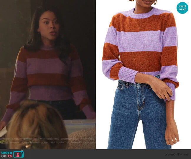 Bold Stripe Crewneck Sweater by Topshop worn by Mariana Foster (Cierra Ramirez) on Good Trouble