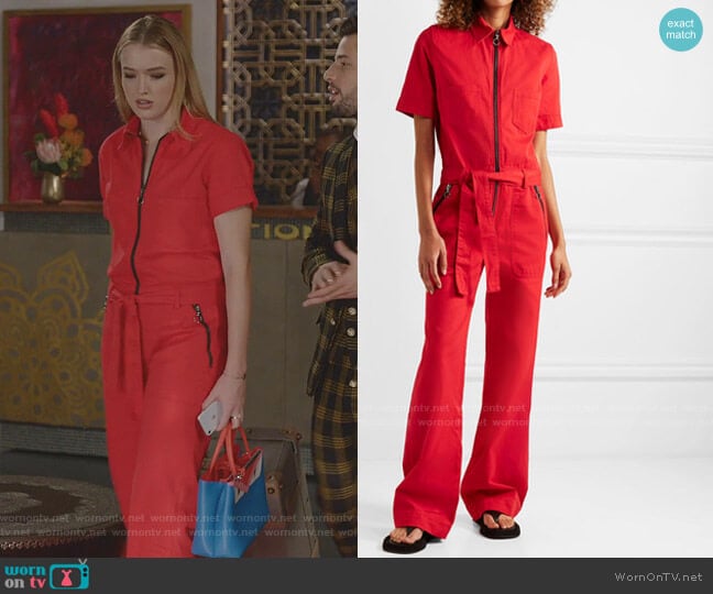 Belted Cotton-Drill Jumpsuit by Victoria Victoria Beckham worn by Kirby Anders (Maddison Brown) on Dynasty