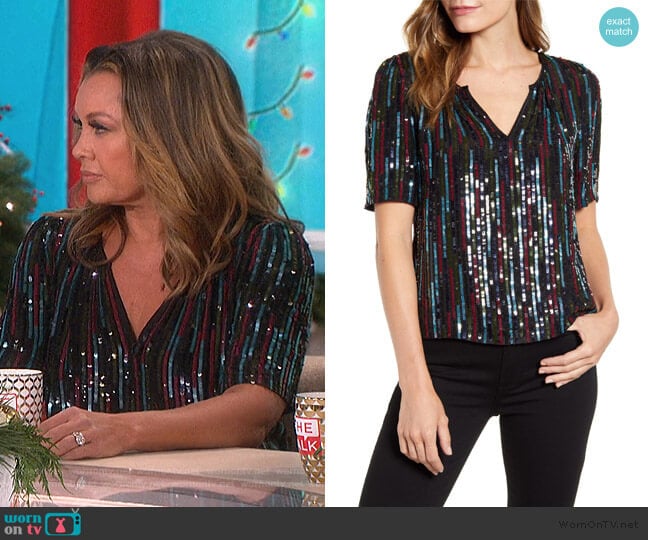 Multicolor Sequin Short Sleeve Top by Velvet by Graham & Spencer worn by Vanessa Williams on The Talk