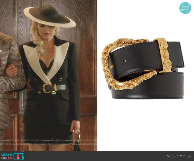 40mm Leather Belt with Gold Buckle by Versace worn by Alexis Carrington (Elaine Hendrix) on Dynasty