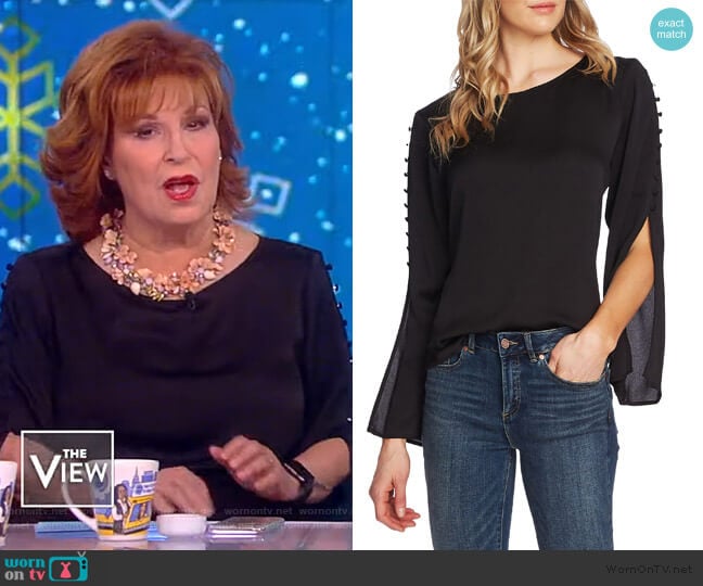 Button Split Sleeve Hammered Satin Top by Vince Camuto worn by Joy Behar on The View