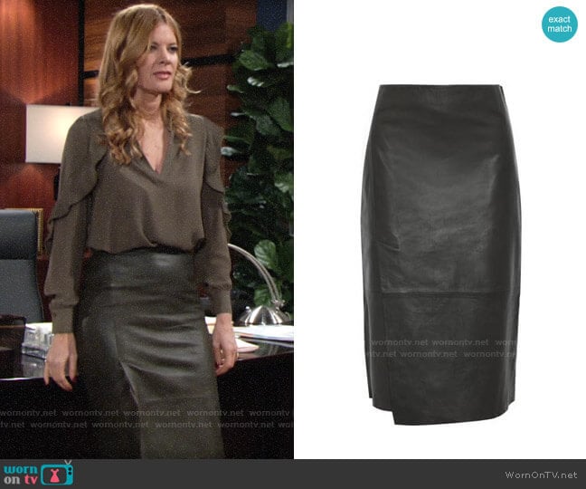 Vince Slit Leather Midi Skirt  worn by Phyllis Summers (Michelle Stafford) on The Young and the Restless