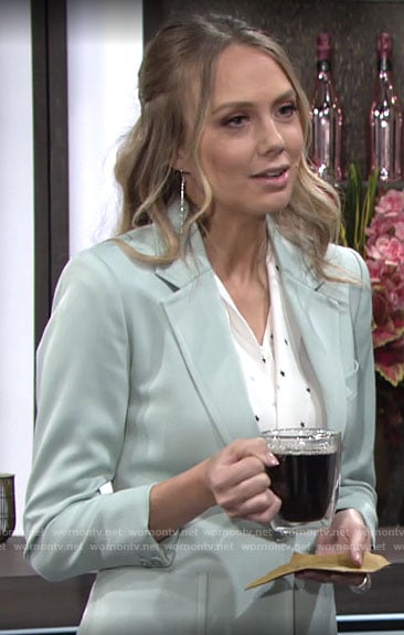 Abby's mint green blazer and star print blouse on The Young and the Restless