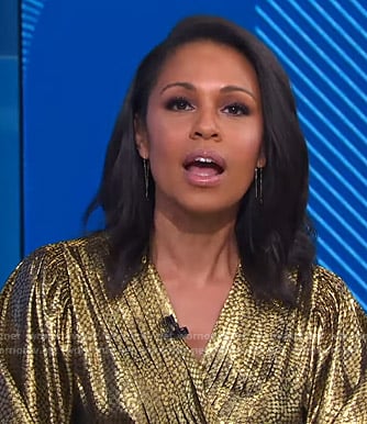 Adrienne's metallic wrap blouse on Good Morning America