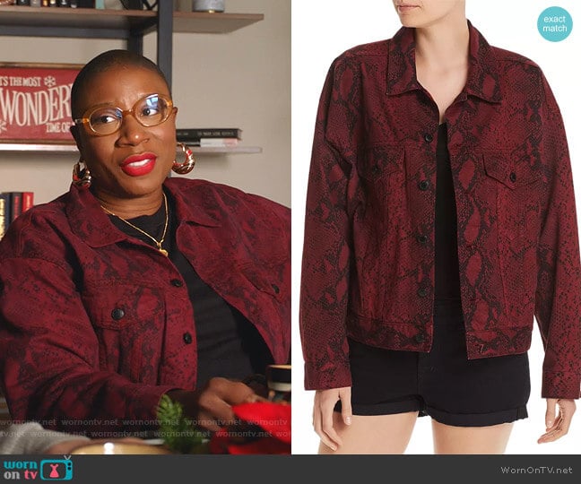 Game Snakeskin Print Denim Jacket by alexanderwang.t  worn by Henrietta Wilson (Aisha Hinds) on 9-1-1