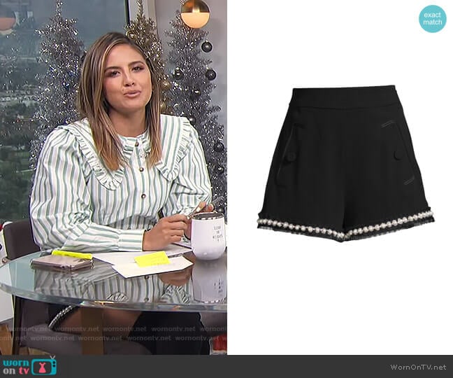 Kendrick Imitation Pearl-Trim A-Line Shorts by Alexis worn by Erin Lim on E! News