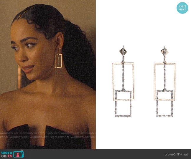 Alexis Bittar Brutalist Butterfly Crystal Encrusted Linear Earrings worn by Macy Vaughn (Madeleine Mantock) on Charmed