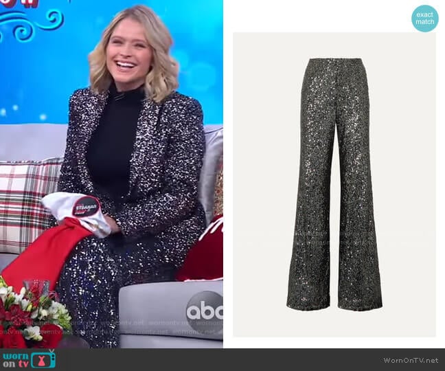 Dylan Sequin Pants by Alice + Olivia worn by Sara Haines on Good Morning America